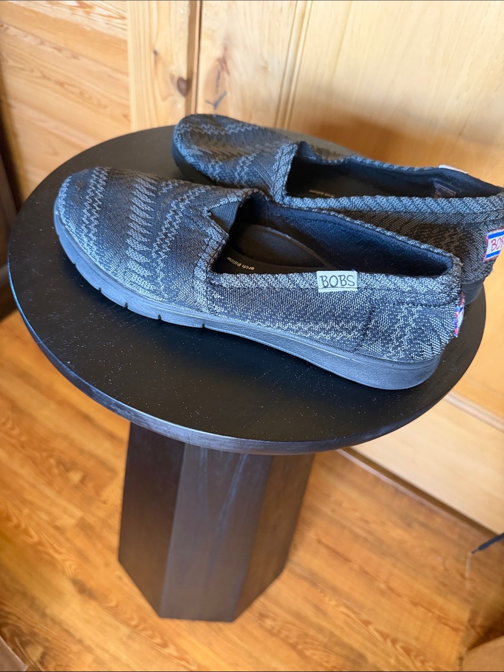 BOBS from Skechers Women's Knit Slip-On Shoe - Black/Grey